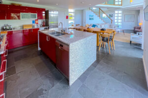 Open plan kitchen, dining area and lounge at Cheyney