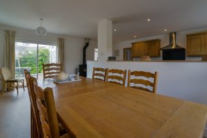 Dining area at Beachcombers with double doors to exterior