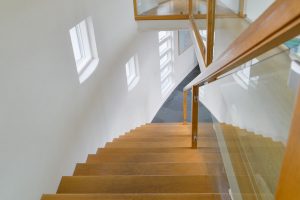 Staircase leading down from first floor at Cheyney