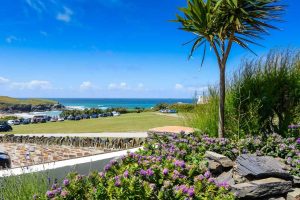 Sea view from front garden at Aquataine Lodge