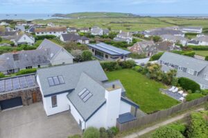 Ariel view of Blue Seas, with views of the coast and golf course