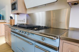 Large range oven in kitchen at Blue Seas
