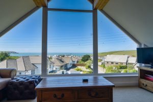 Views of Trevone and the coast from large lounge window at Highview
