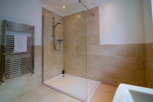 Ensuite bathroom from the double room with walk in shower on the ground floor at Highview