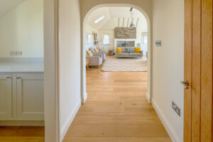 View from first floor hallway into lounge at Aquataine Lodge