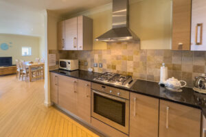 Fully equipped kitchen with integrated oven and gas stove at Apartment 5 Greenwaves