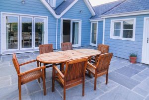Seating on the patio at the rear of Penpor