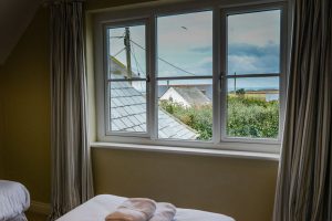 Twin bedroom on the first floor at Penpor