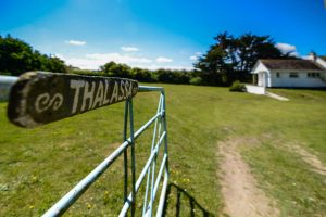 Picture of the entrance gate to Thalassa with the house in the background