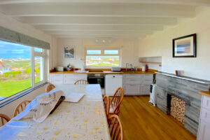 Kitchen dining area at The Buck with large window and views