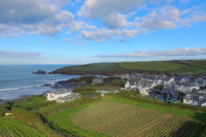 Aerial view from the fields behind Torridon towards the beach and roundhole