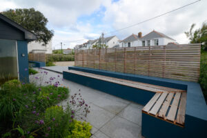 Built in seating area on the patio to the front of Torridon