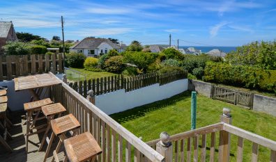 Views of the garden from the decking at Wispa