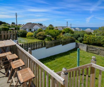 Views of the garden from the decking at Wispa