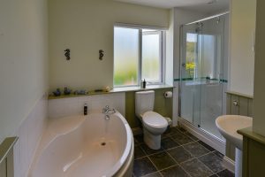 Main bathroom on the first floor at Wispa with separate bath tub and shower