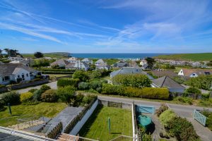 Views across Trevone and the beach from the second floor at Wispa