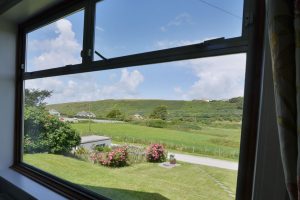 View from window at Wings overlooking the front garden and valley