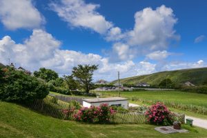 View toward Porthcothan Bay beach from the front garden at Wings