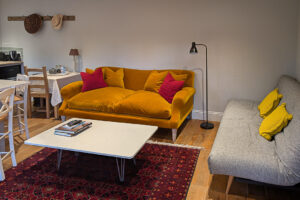 Sofas in lounge area at The Studio at Pensile House