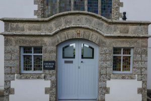 Front entrance with large front door at Church House