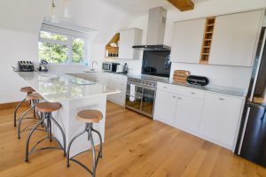 Well equipped, open plan, first floor kitchen at Little Tremawr