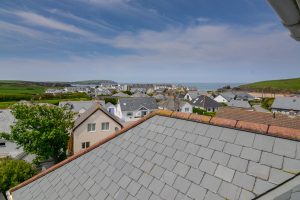 Views across Trevone and the beach from top floor Skylight at Newlands