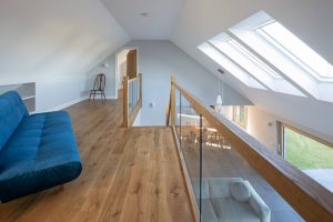 First floor mezzanine with large Velux windows at Ysella