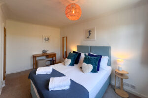 The king bed in the second of the three king bedrooms on the first floor at Tristan which can be made as a twin bedroom if requested