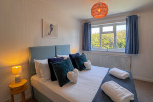 The king bed in the second of the three king bedrooms on the first floor at Tristan which can be made as a twin bedroom if requested