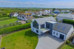 Ariel view of Cornerstones with large grassed front garden