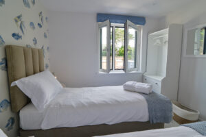First floor twin room with 2ft6 beds at Quiescence. This room can be made as a king room on request