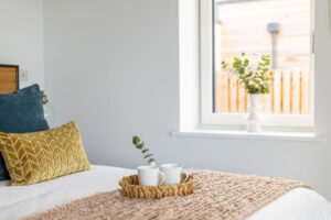 The bed in the master ensuite bedroom at The Look Out