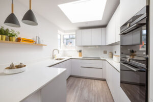 The kitchen area at The Look Out with kitchen appliances and large skylight