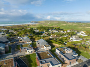 View over Constantine Bay village with the golf course and Trevose Head in the the background