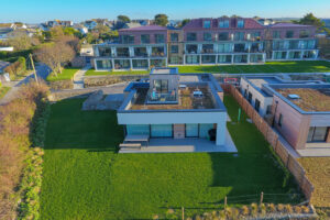 Aerial view of The Look Out and garden also showing the Treglos apartments in the background
