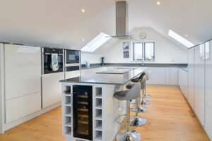 Large island in the kitchen on the first floor at Morwynsow