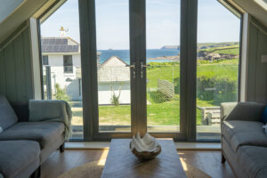 The view from the second floor sitting room through the double doors