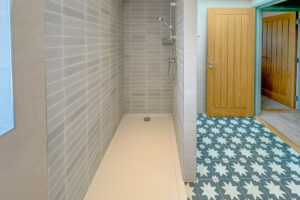 The shower in the first floor bathroom at Tremblaze