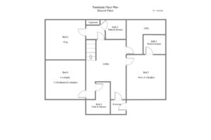 Floor plan of the ground floor at Tremblaze which is where four of the five bedrooms are located along with toilet and shower rooms