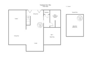 Floor plan of the first floor and second floors at Tremblaze with the open plan living area and master bedroom on the first floor and the second sitting room on the second floor