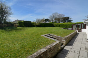 Patio and grassed rear lawn at Zefyros