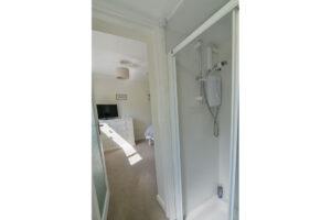 Ensuite shower room off the master bedroom at Zefyros with shower cubicle