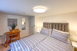 Twin beds in bedroom 3 at No 8 Sandhills which can be made as a king bed if requested. The beds are small singles