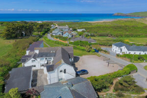 Aerial view over No 8 Sandhills towards Trevose Head and the ocean