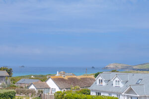 Aerial view towards Trevose Head and the ocean.