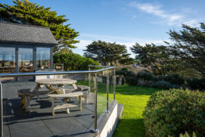 The outside terrace at Iona looking over the garden